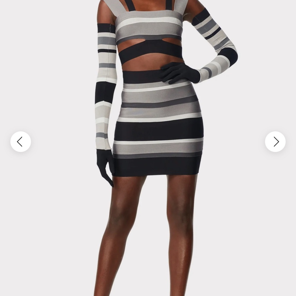 Striped Black and Gray Cut-Out Dress